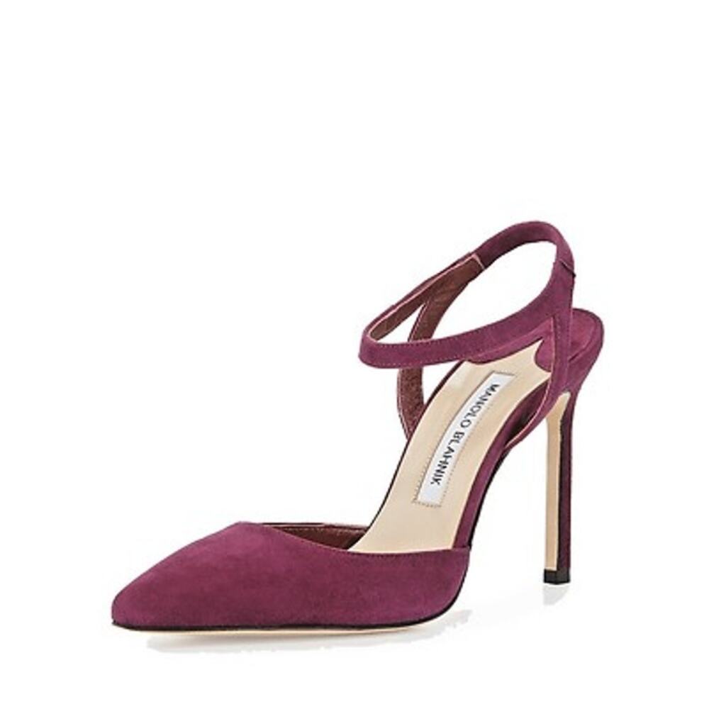 Manolo Blahnik Minis Purple Suede Slingback Pointed Toe High Heel Pump 38 - Picture 11 of 11
